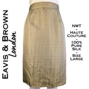NEW Eavis & Brown Silk Sheen Taupe Pencil Skirt Large Haute Couture Quiet Luxury